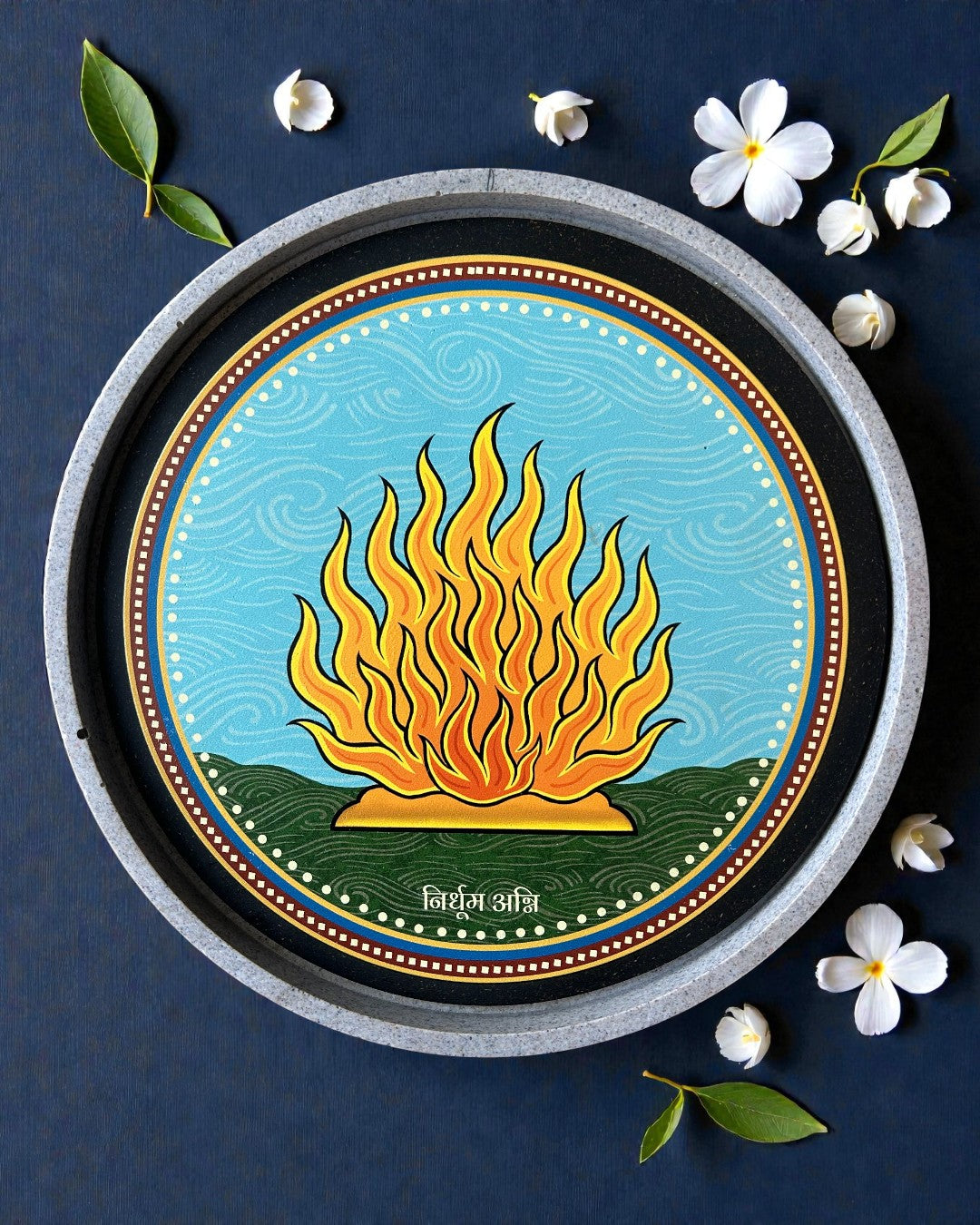 Sustainable Jain spiritual decor Smokeless Fire Swapna symbol of purity and transformation
