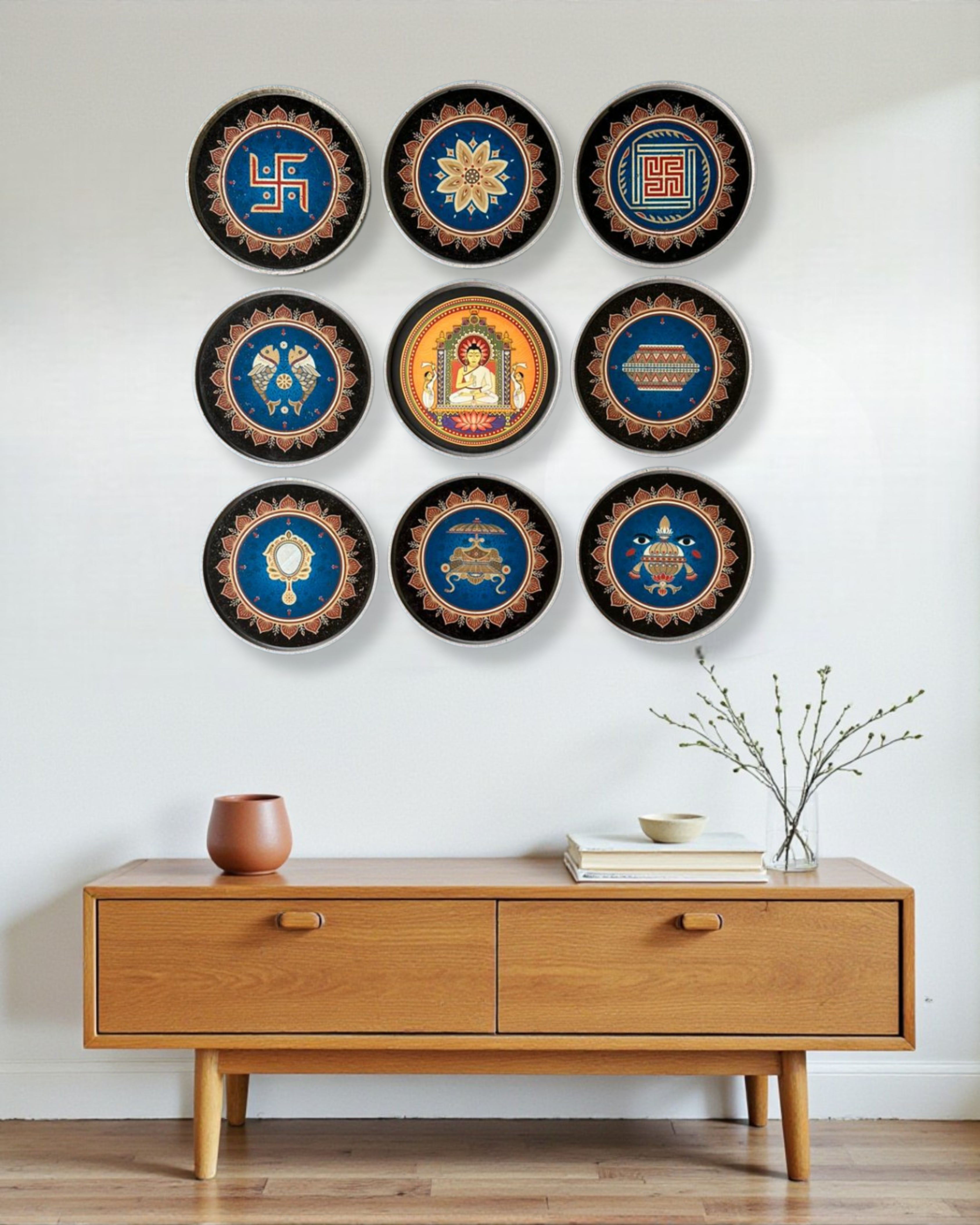 ASHTAMANGAL + MAHAVIR SWAMI(SET OF 9) - 25 cm