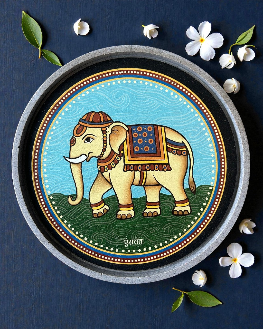 Eco-friendly Jain decor plate Elephant Swapna symbolizing strength and wisdom