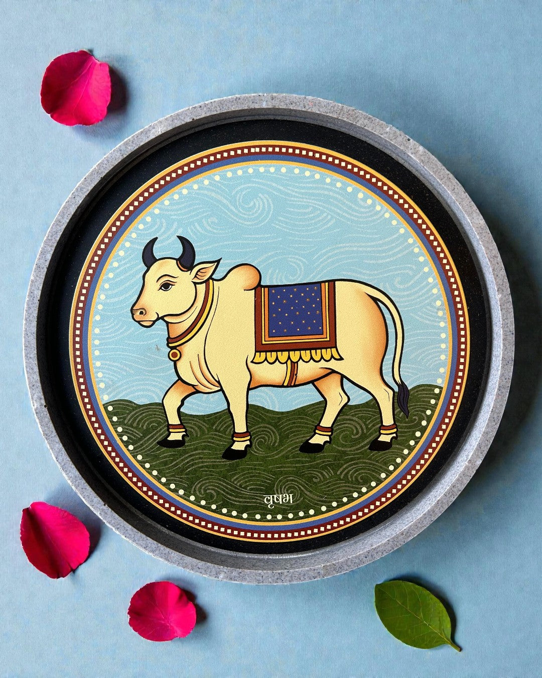 Sustainable Jain decor plate Bull Swapna from 14 dreams of Mahavir Swami