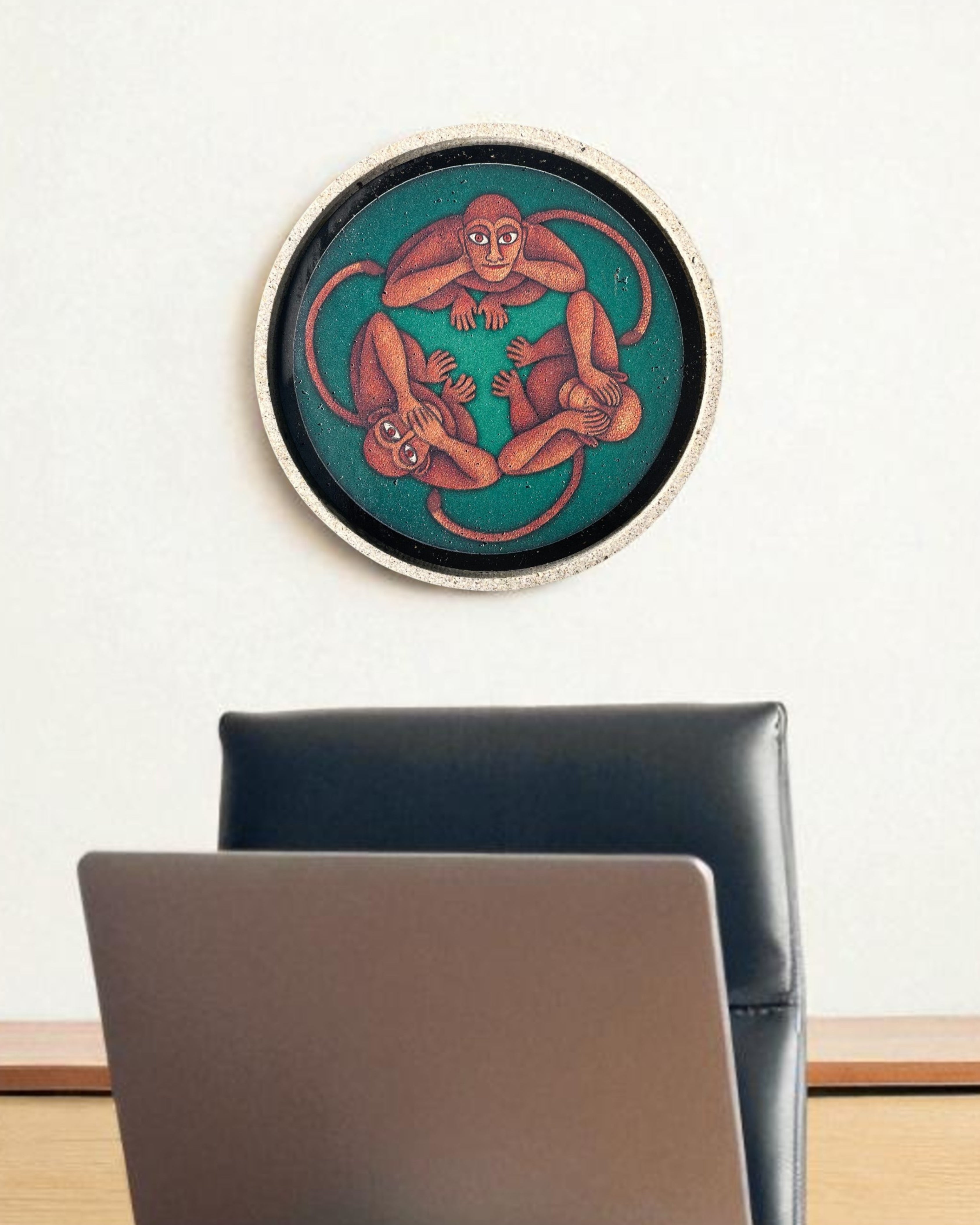 THREE WISE MONKEYS DECOR PLATE - EMERALD (25 cm)