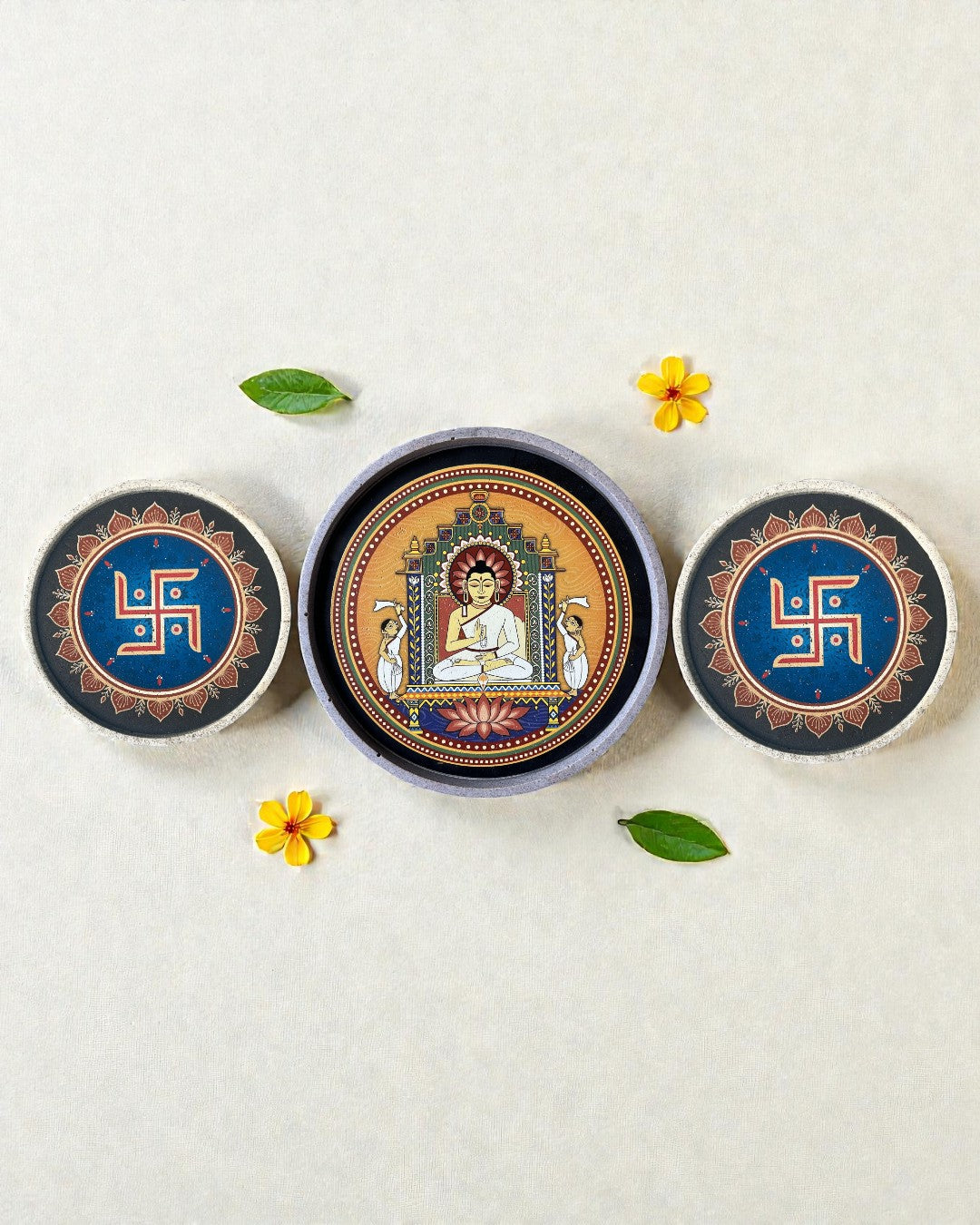 Sustainable Jain wall decor Mahavir Swami made from recycled temple materials