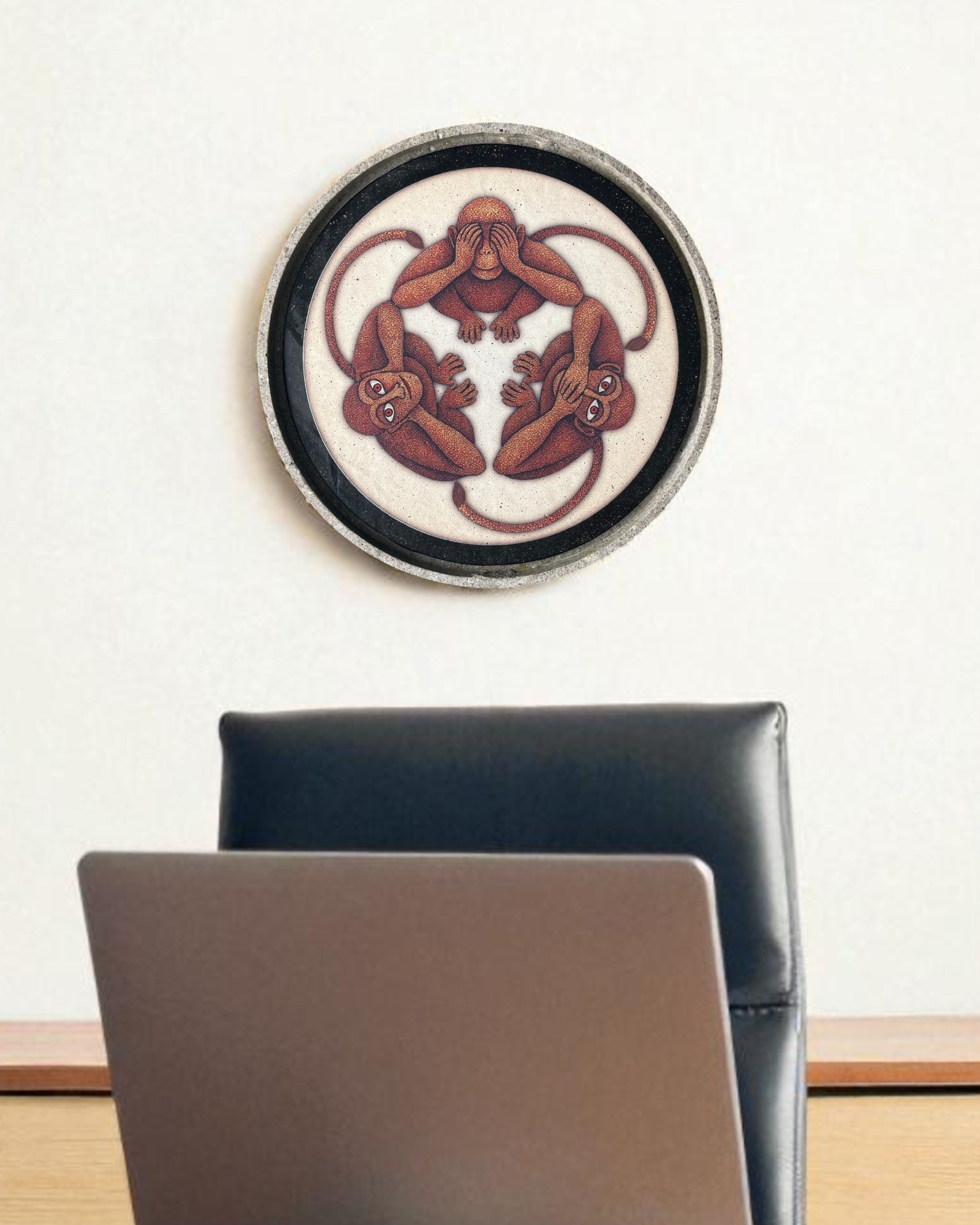 THREE WISE MONKEYS DECOR PLATE - IVORY (25 cm)