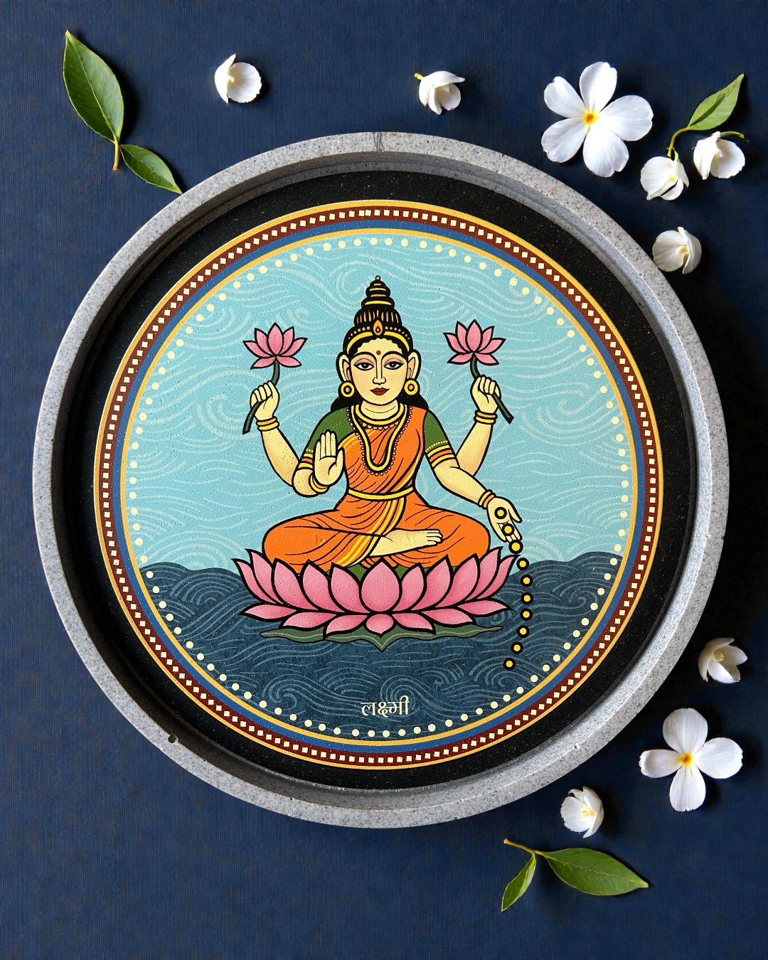Eco-friendly Jain decor plate Goddess Lakshmi Swapna symbolizing prosperity