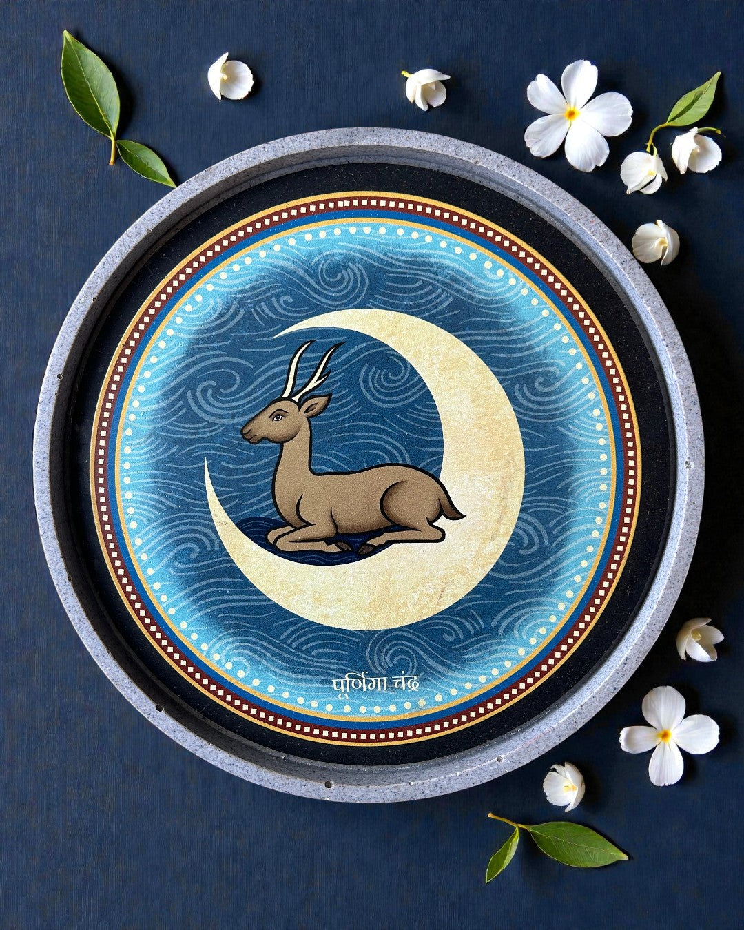 Sustainable Jain decor plate Moon Swapna symbol of calmness and purity