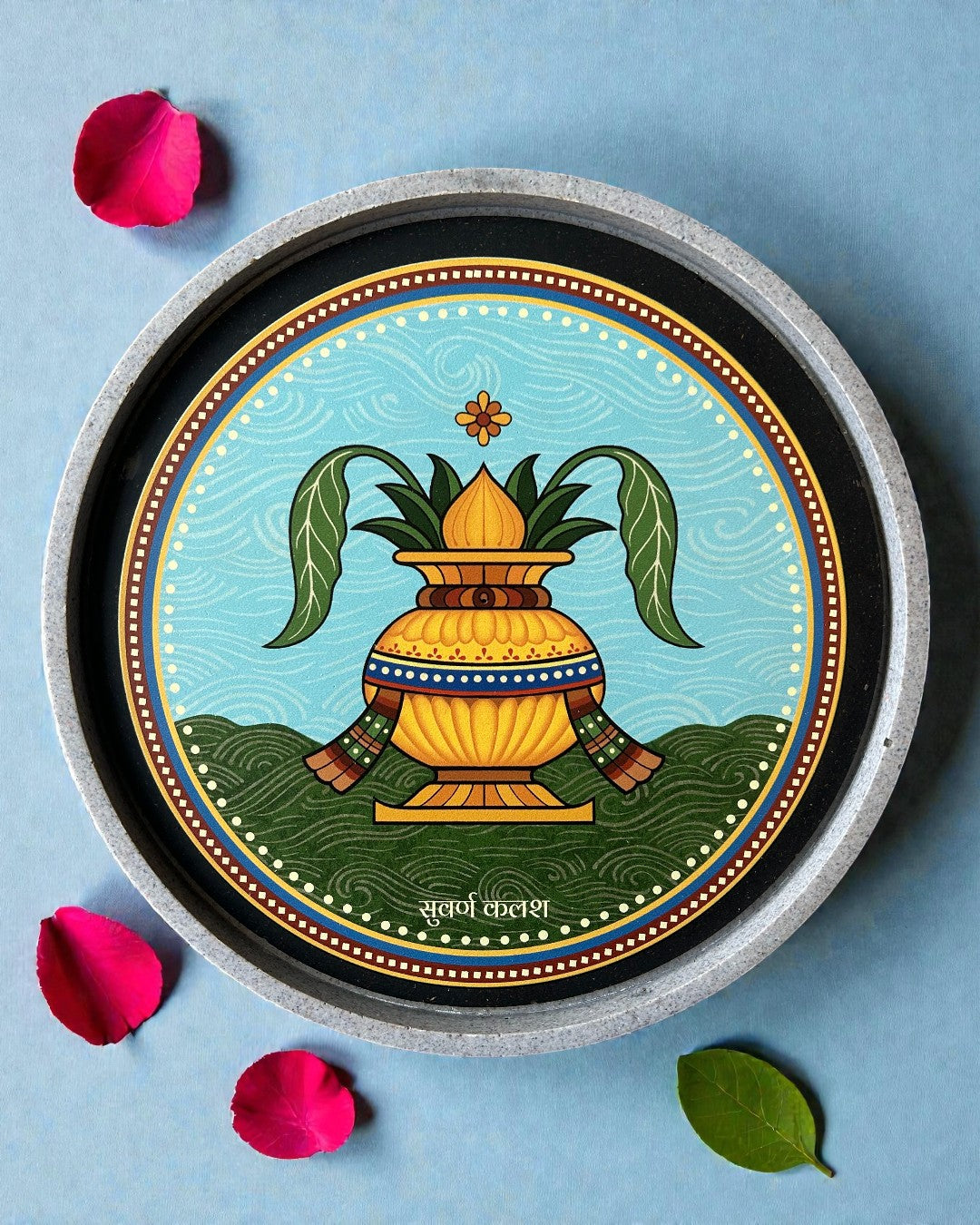 Sustainable Jain decor plate Kalasha Swapna from 14 auspicious dreams