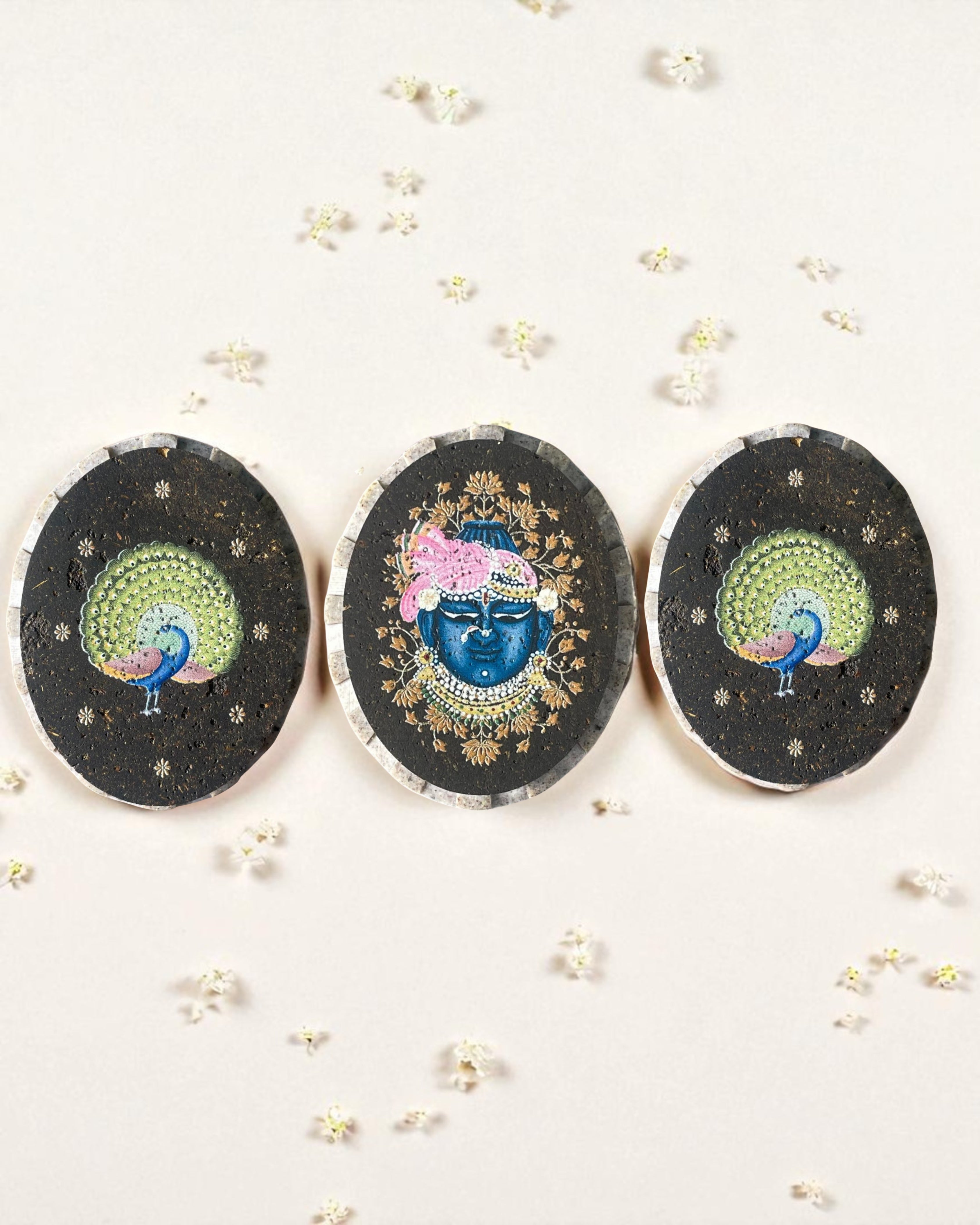 AASTHA MAGNET - Set of Mukharvind and Peacock (Oval)