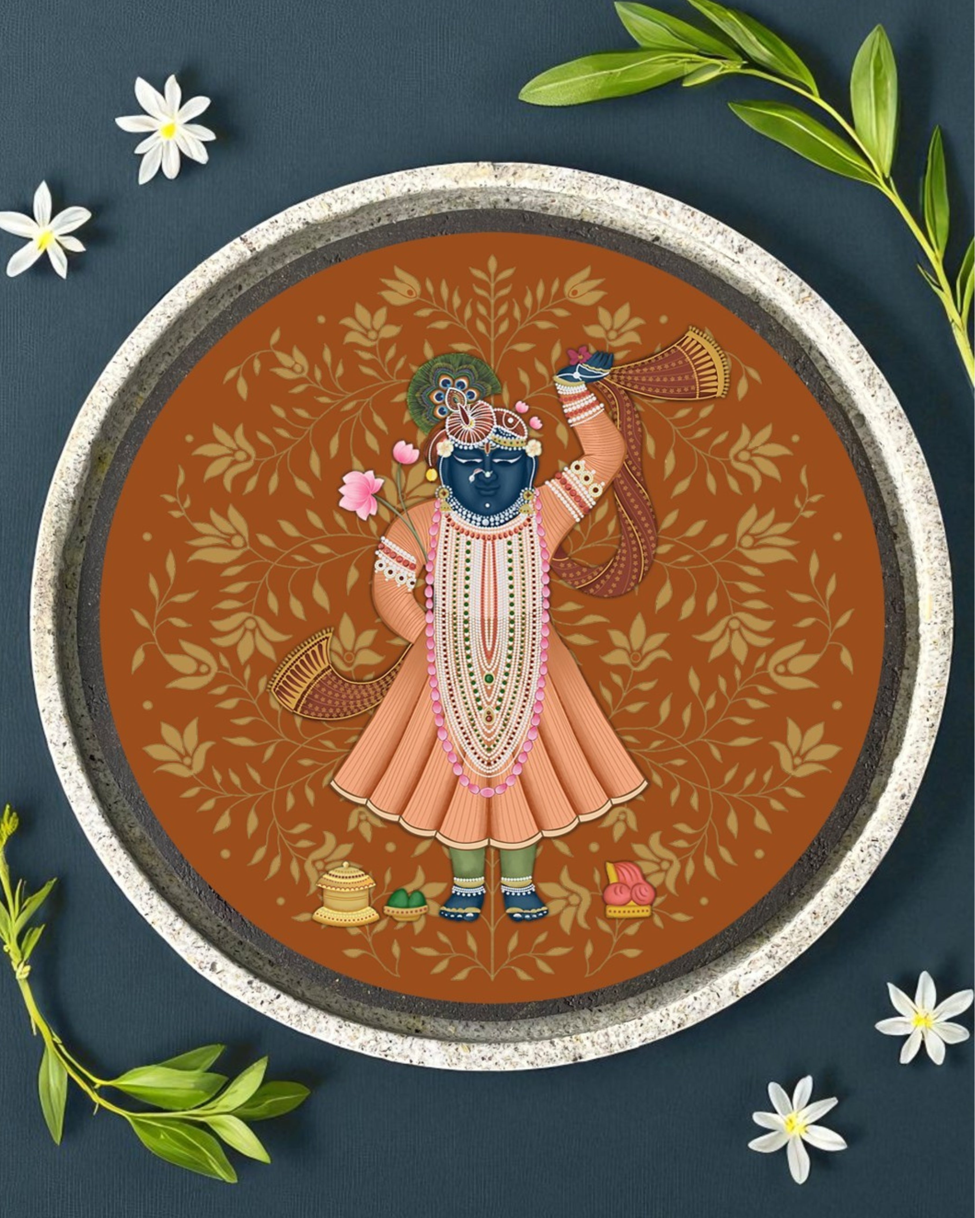 SUSHOBHAN THALI  - DARSHAN SET - Set of 1 Mukharvind (25 cm) and  8 Darshans (18.5 cm)