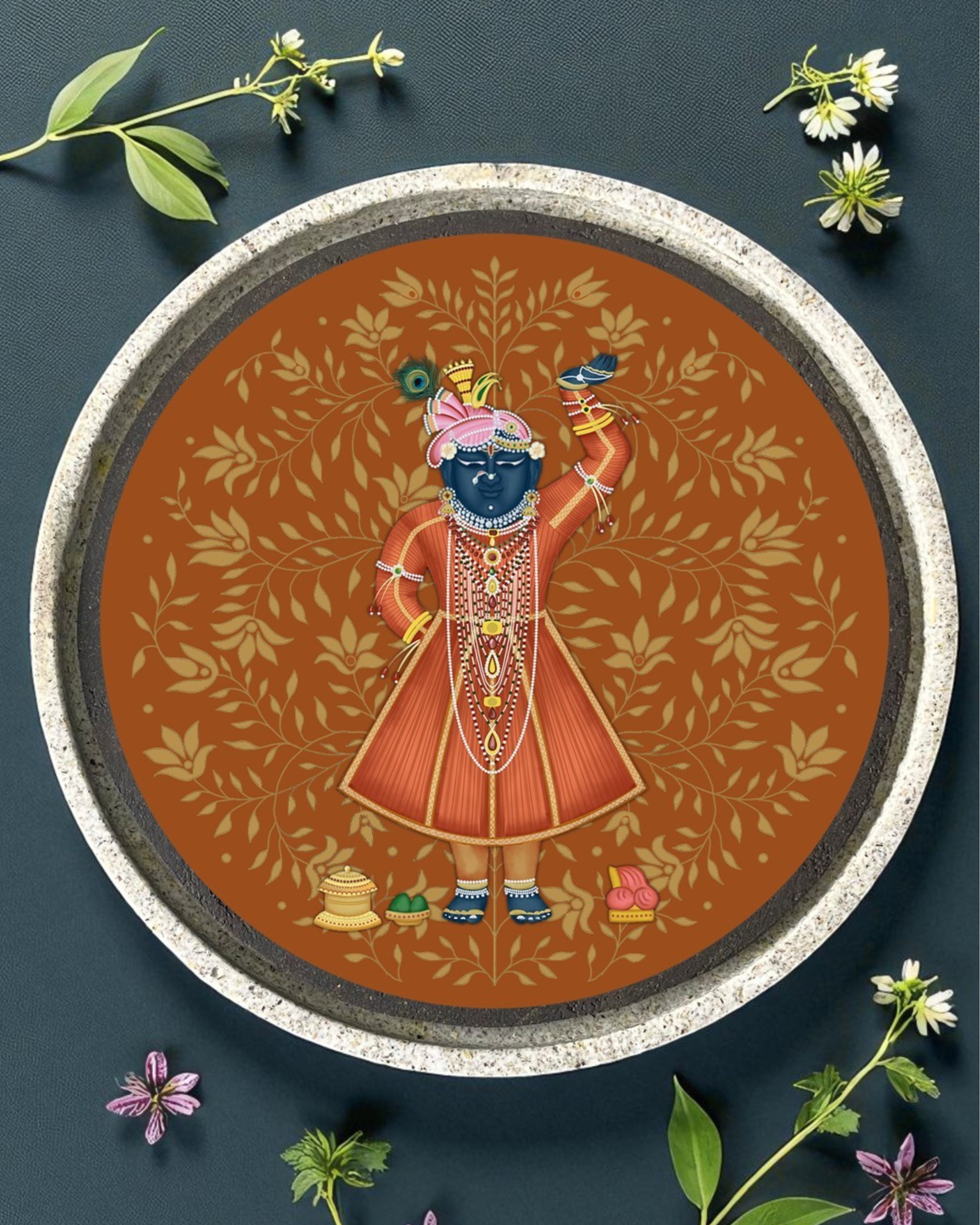 SUSHOBHAN THALI  - DARSHAN SET - Set of 1 Mukharvind and 8 Darshans (25cm)