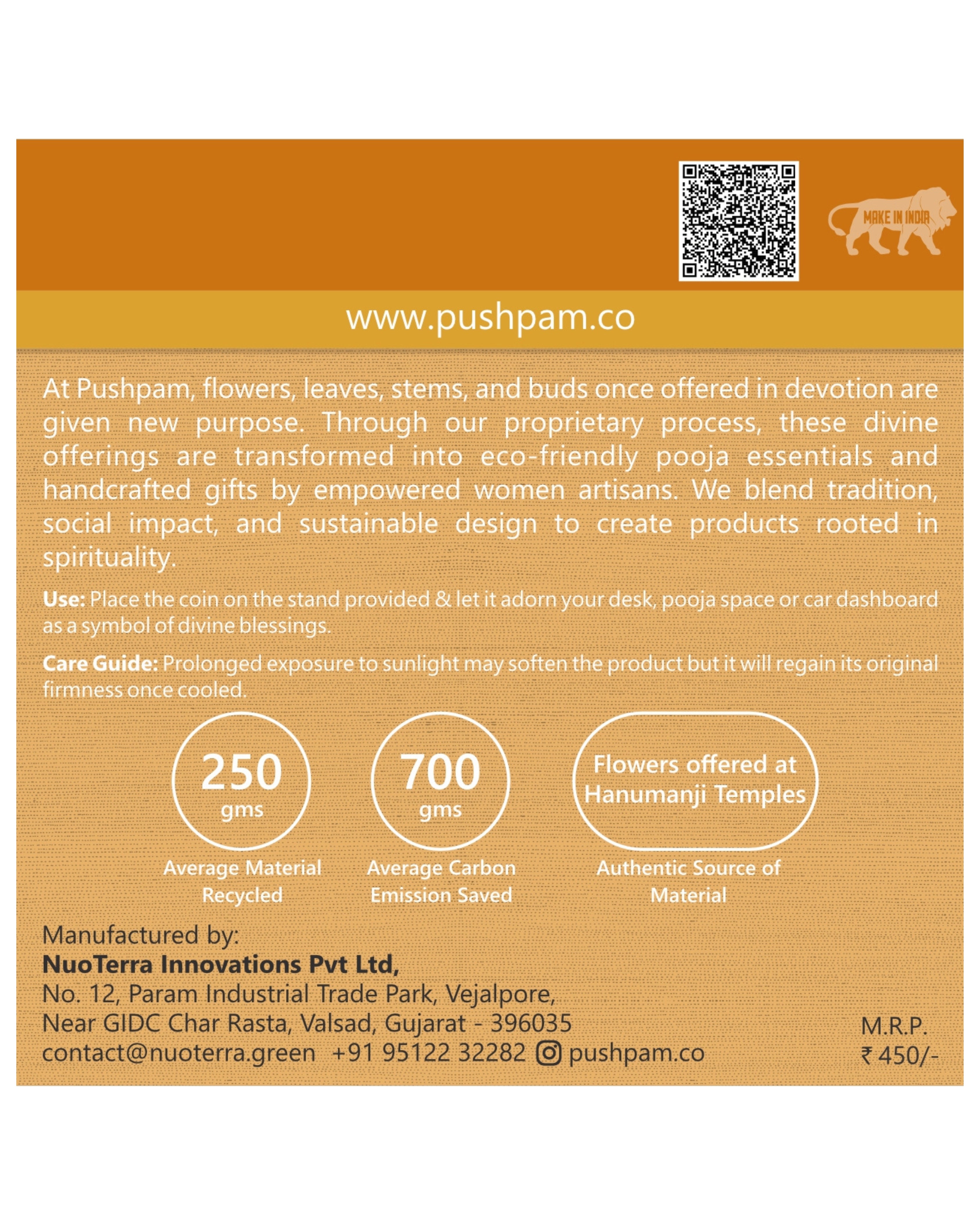 PRASAAD MUDRIKA - Hanumanji Blessing Posture (Rectangle) - PUSHPAM - RECYCLED FLOWERS