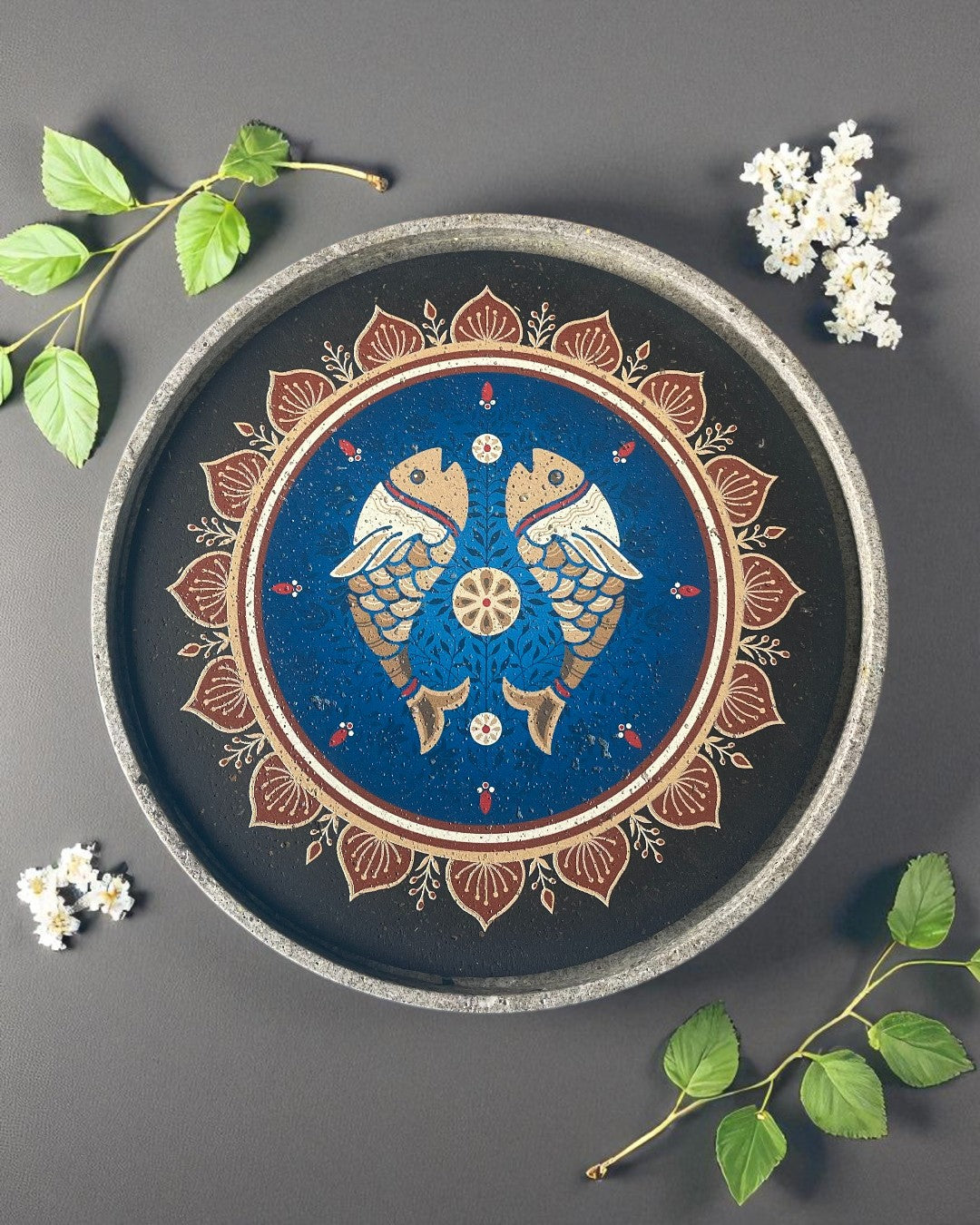 ASHTAMANGAL DECOR PLATES (SET OF 8) - 25 cm