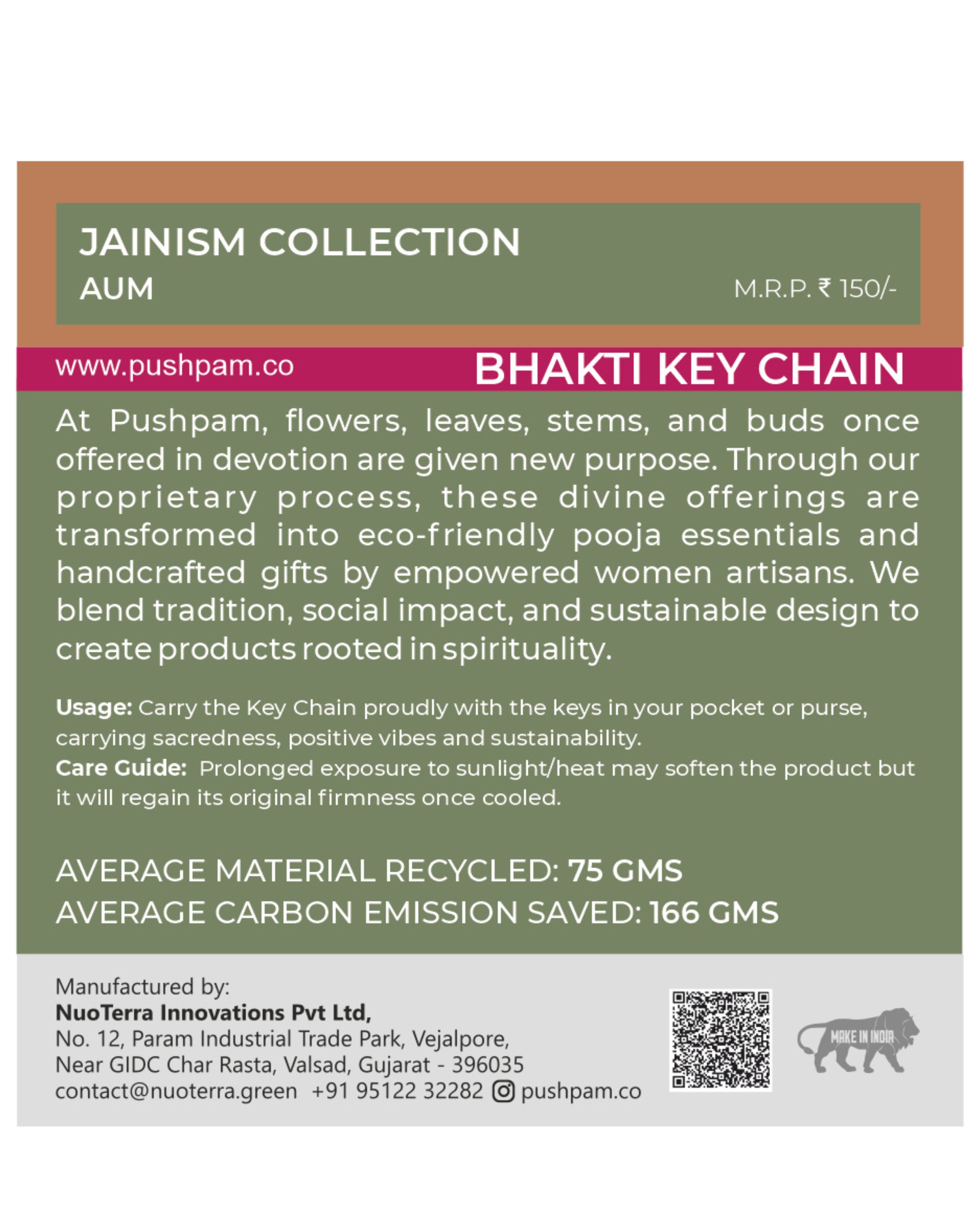 Pushpam Sustainable Jain Aum Symbol Bhakti Key chain Packaging