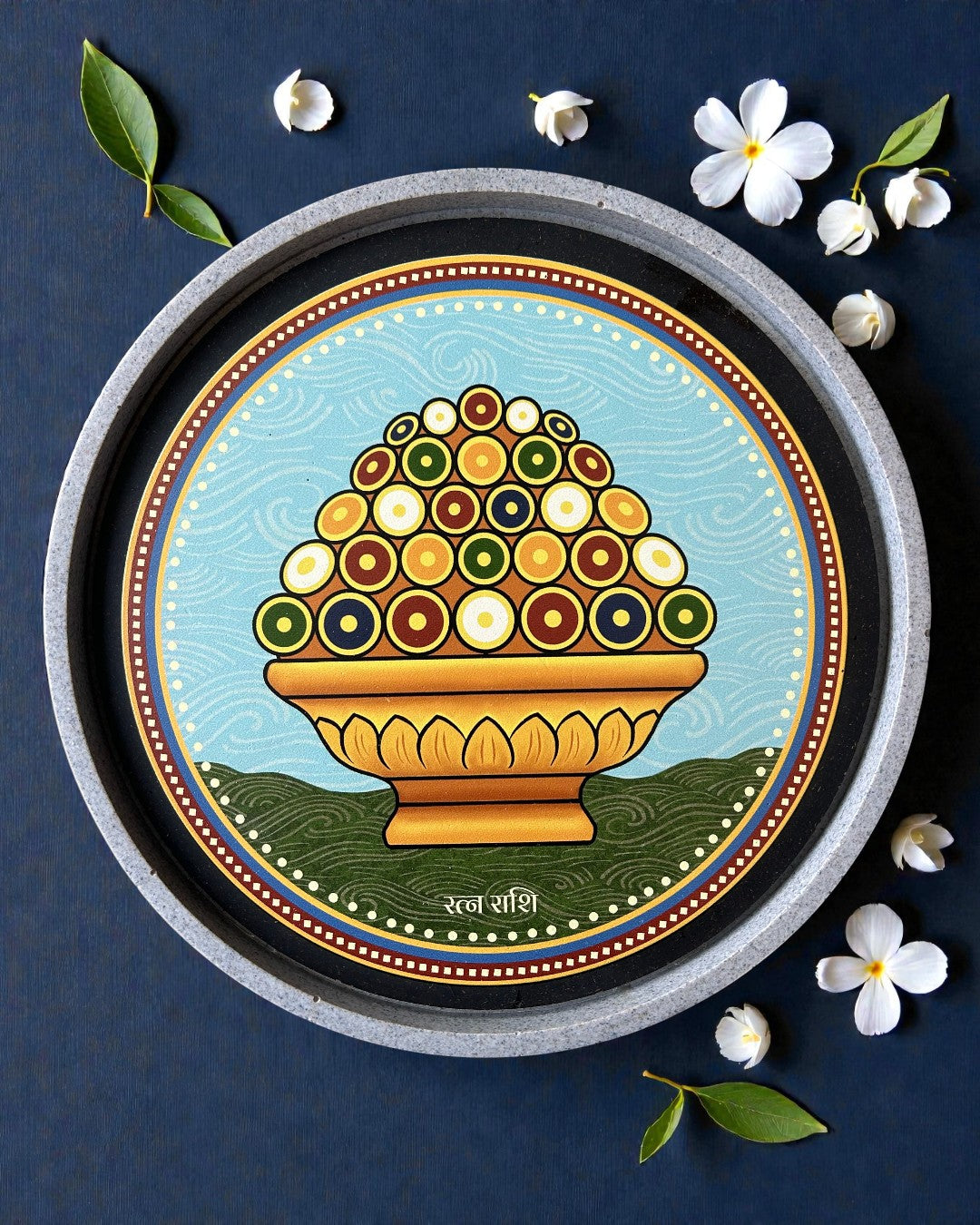 Sustainable Jain decor plate Heap of Jewels Swapna representing prosperity and wisdom