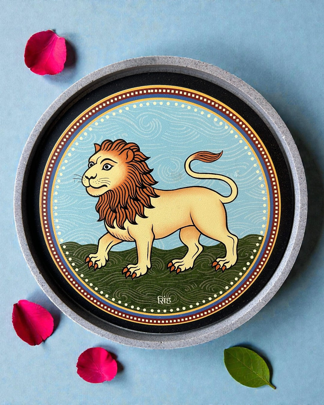 Sustainable Jain decor plate Lion Swapna from Mahavir Swami dreams
