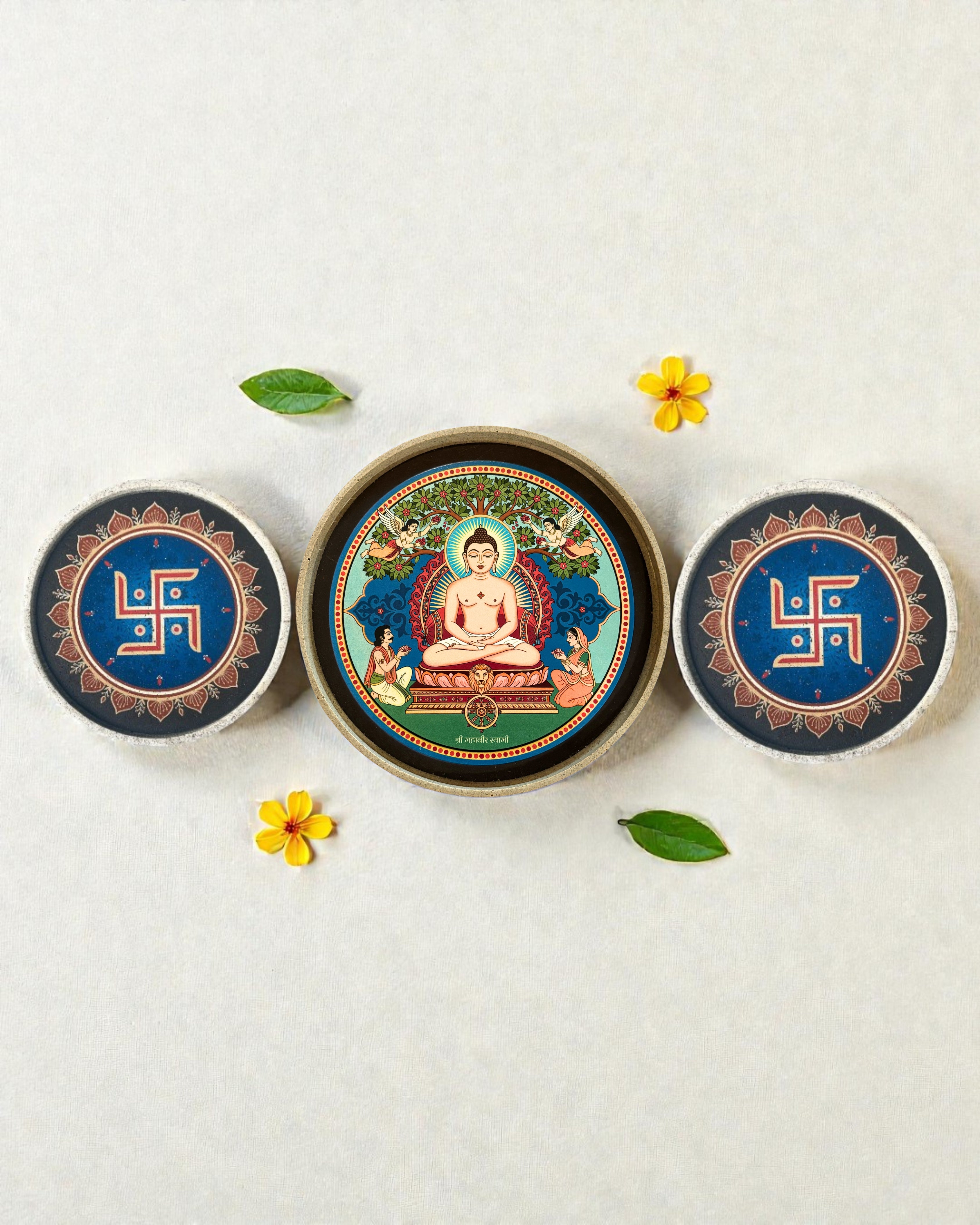 MAHAVIR SWAMI DECOR PLATE SET WITH SWASTIKA