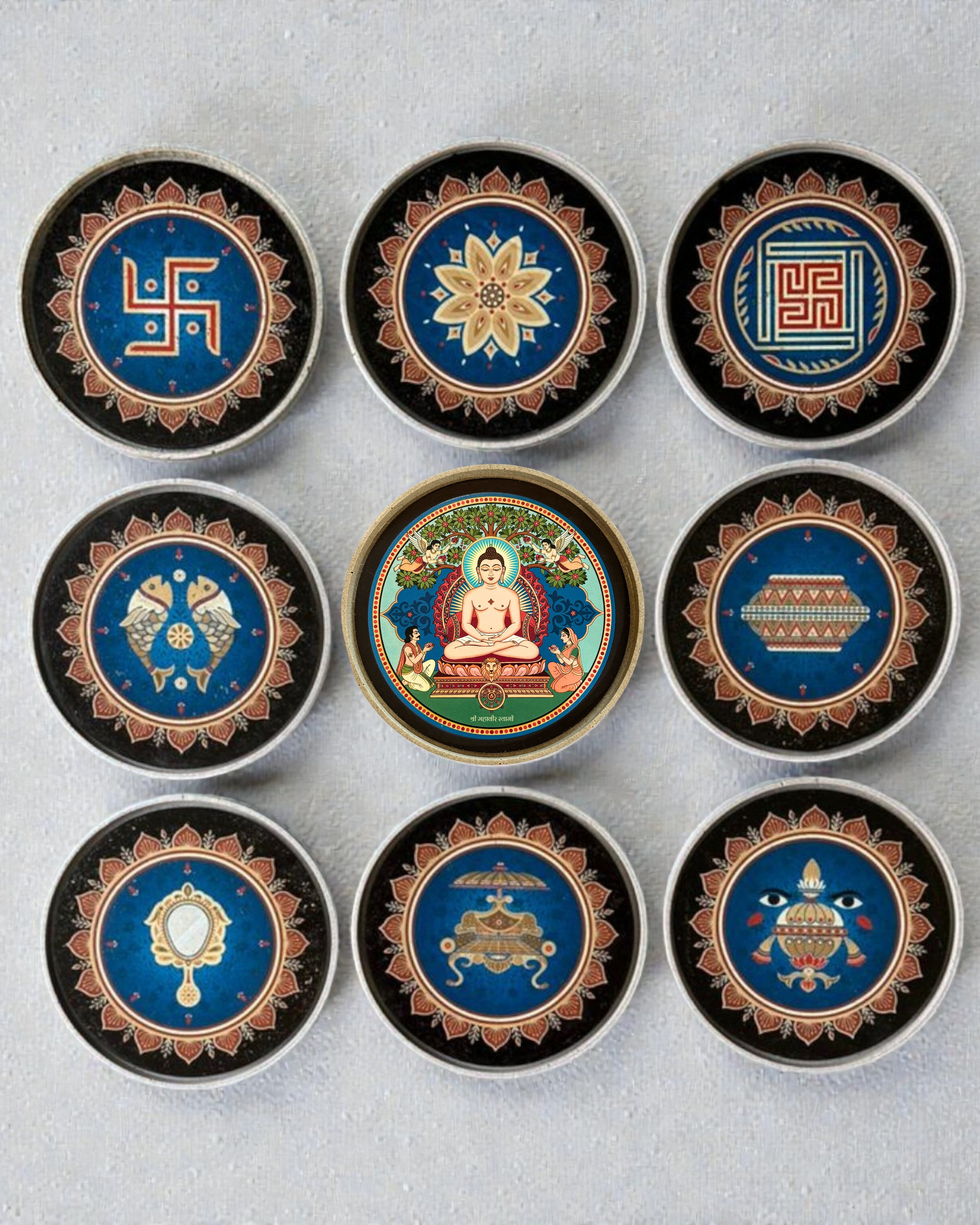 ASHTAMANGAL + MAHAVIR SWAMI(SET OF 9) - 25 cm