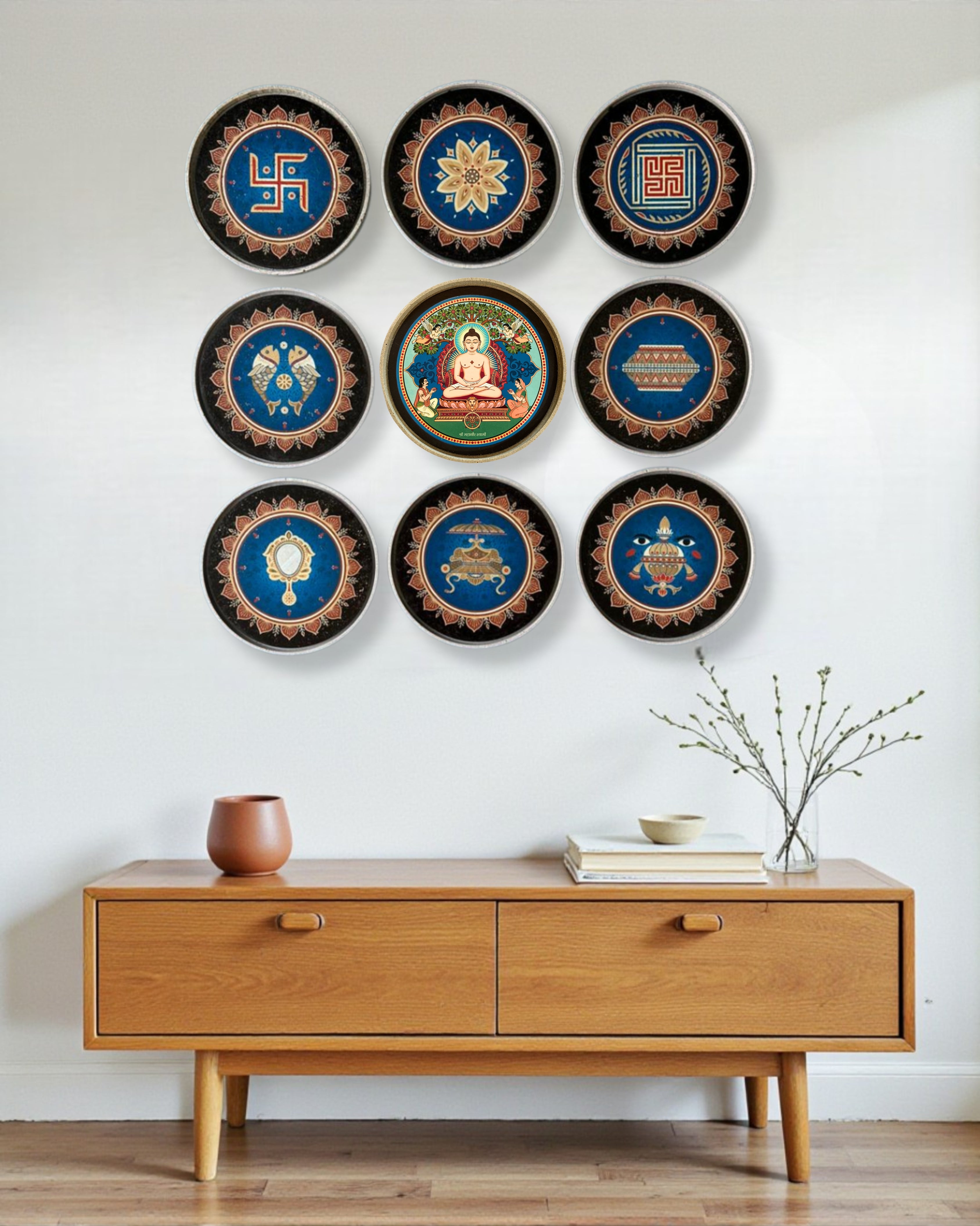 ASHTAMANGAL + MAHAVIR SWAMI(SET OF 9) - 25 cm