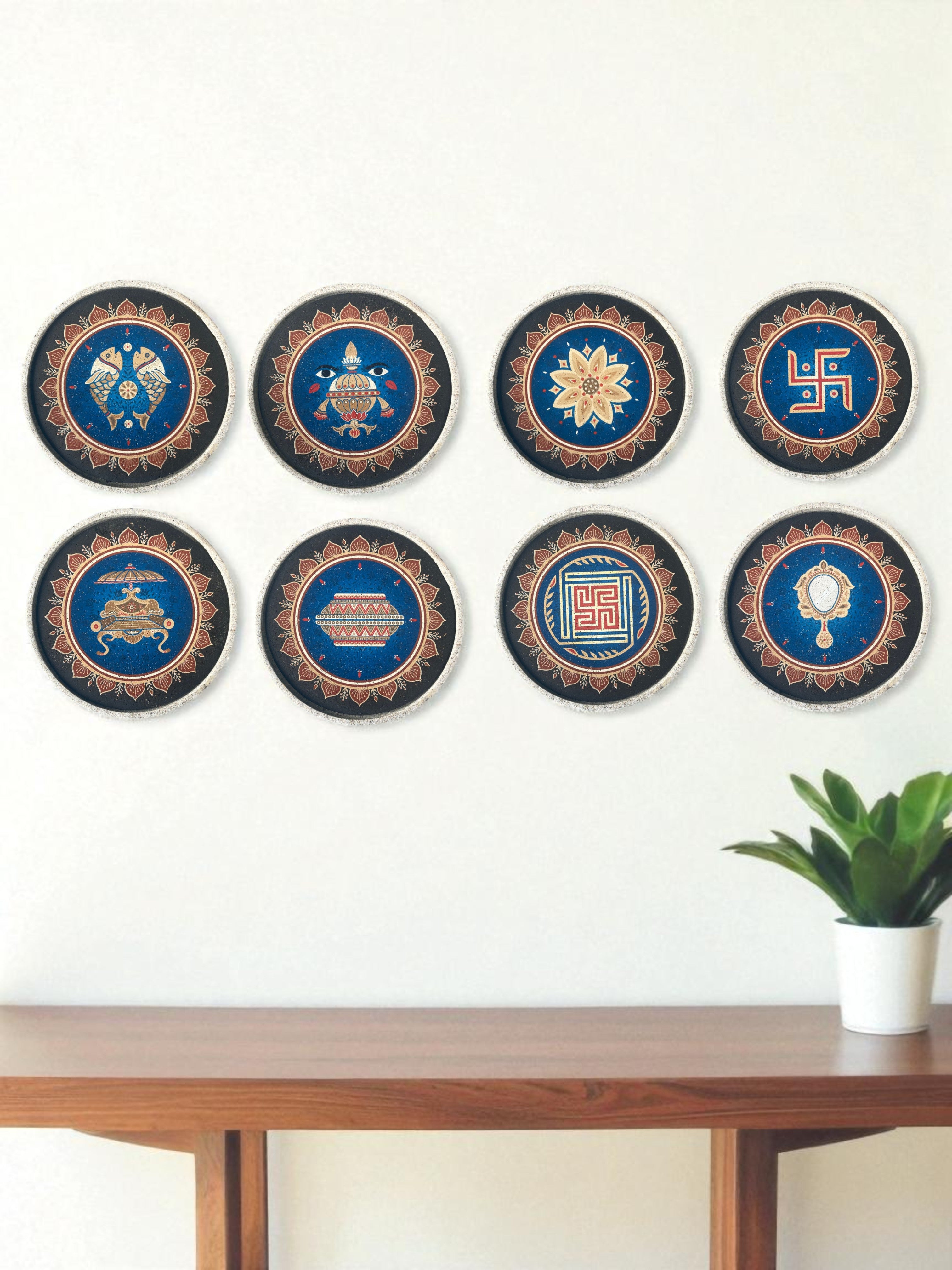 ASHTAMANGAL DECOR PLATES (SET OF 8) - 25 cm