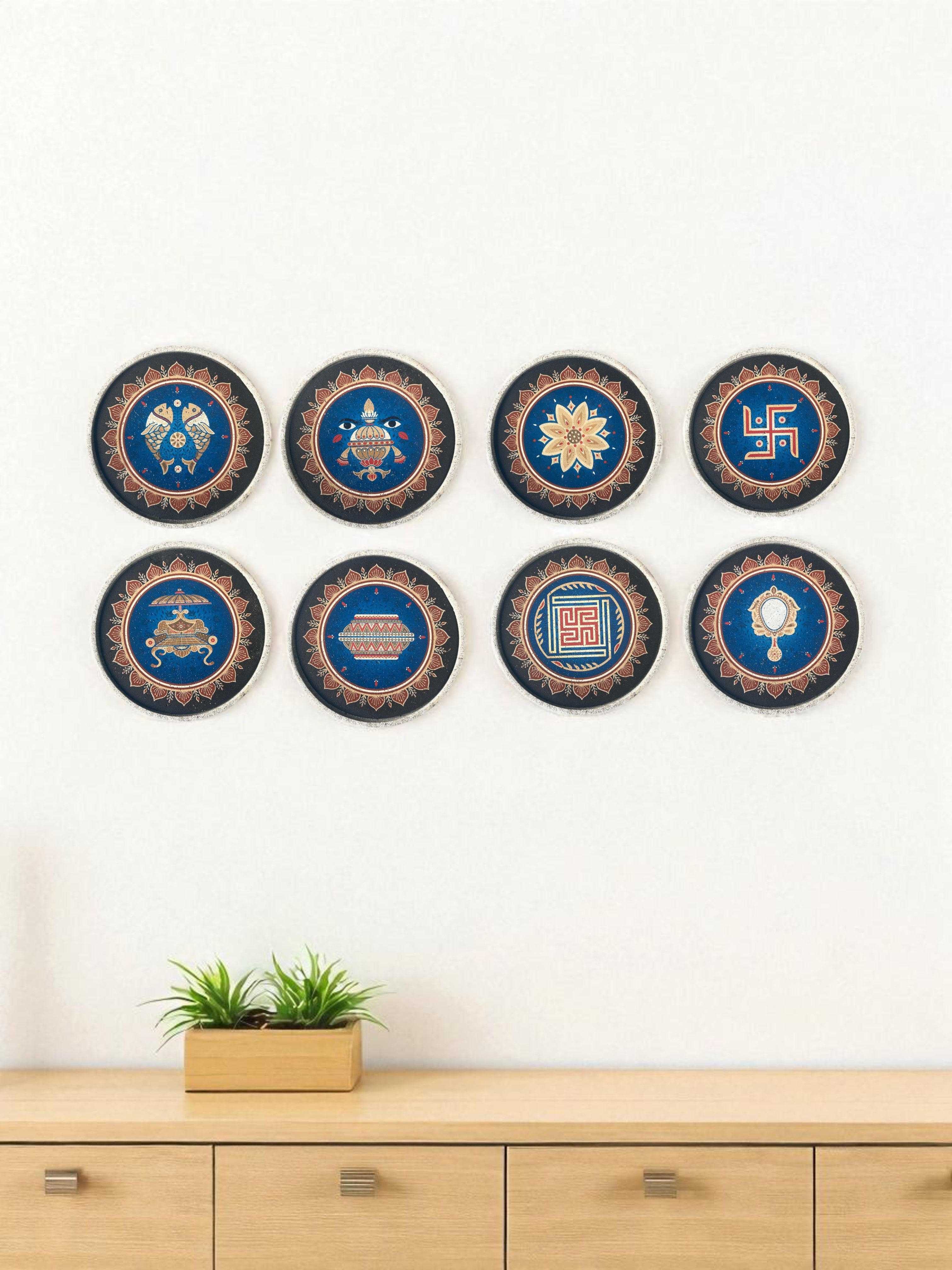 ASHTAMANGAL DECOR PLATES (SET OF 8) - 18.5 cm