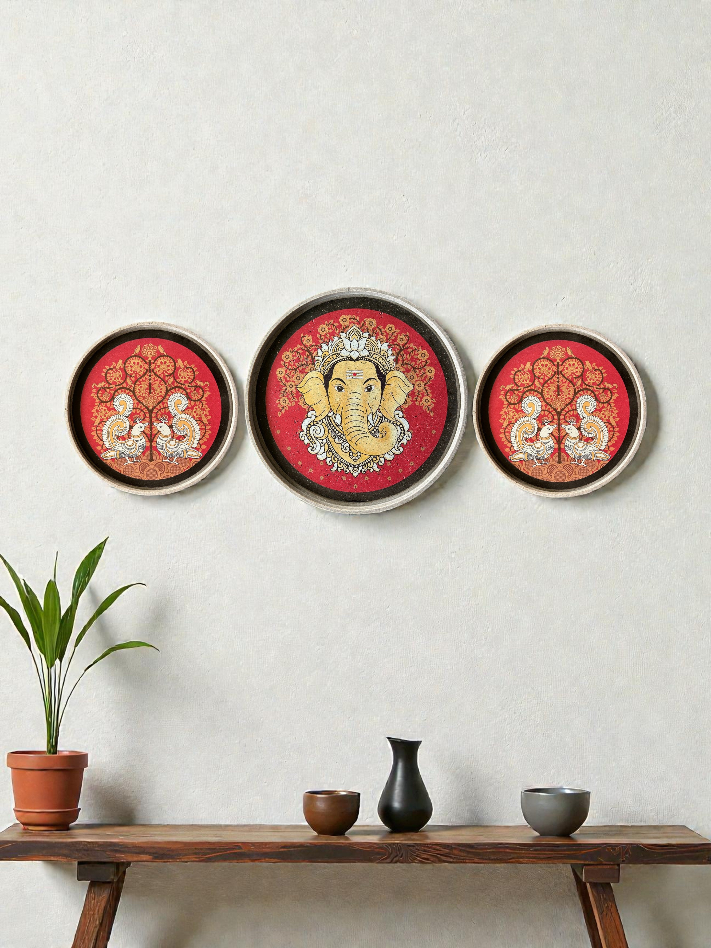 SUSHOBHAN THALI - Set of Gajanana (25 cm) & Peacock Motif (18.5 cm)