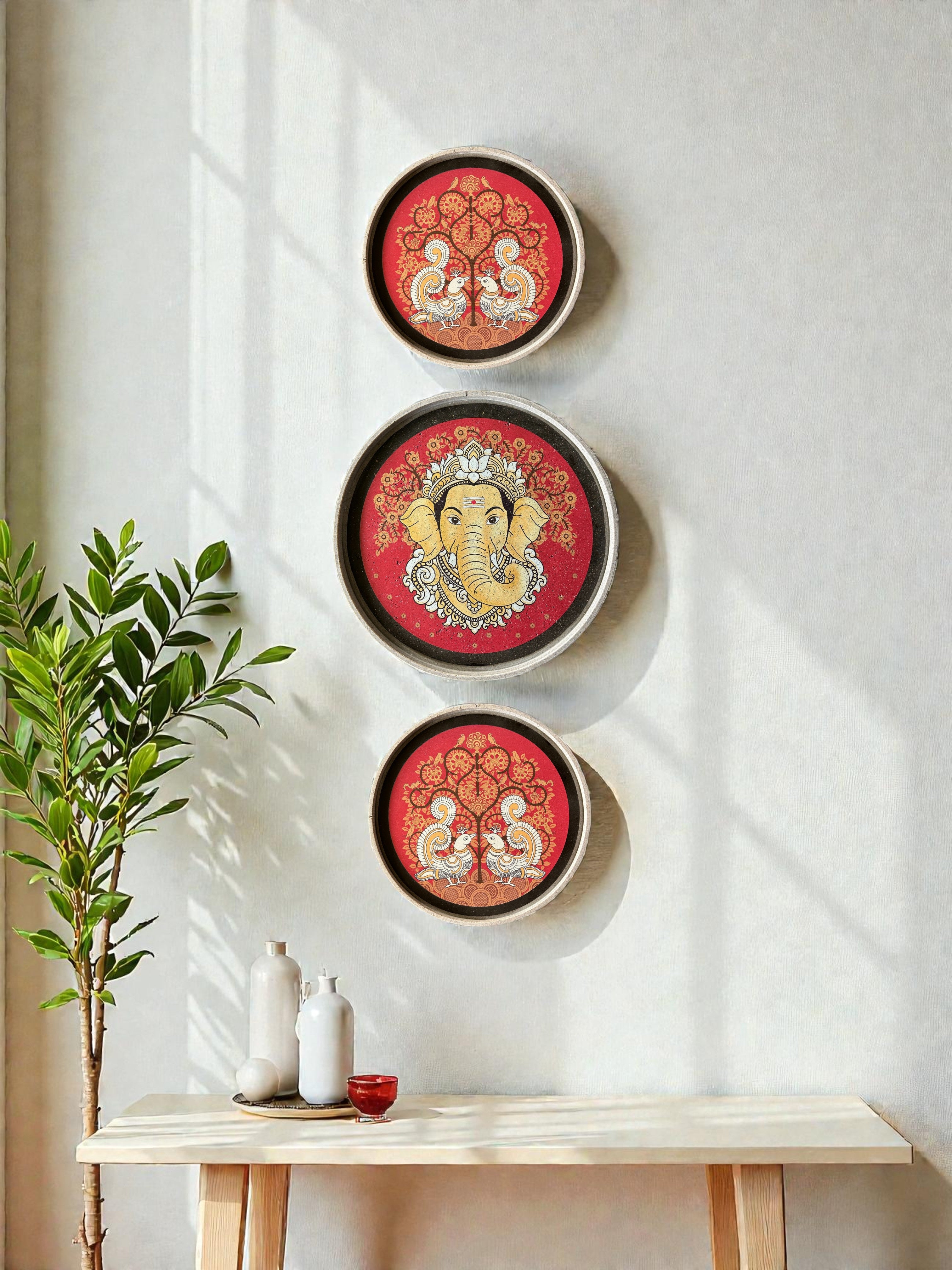 SUSHOBHAN THALI - Set of Gajanana (25 cm) & Peacock Motif (18.5 cm)