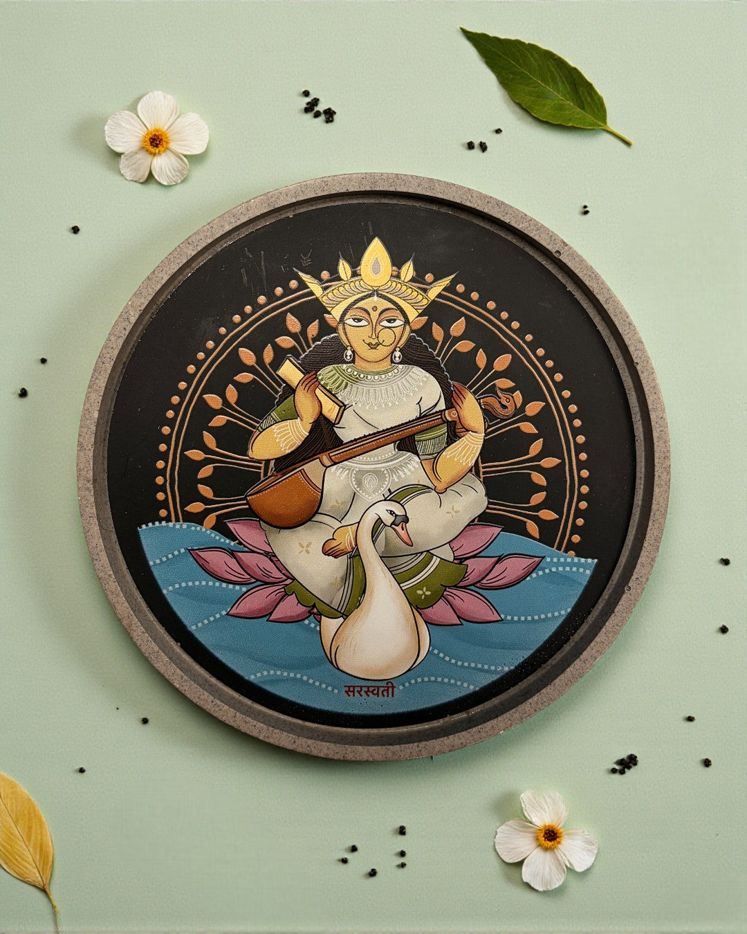 Sushobhan Thali Saraswati 18.5 cm handcrafted decor plate